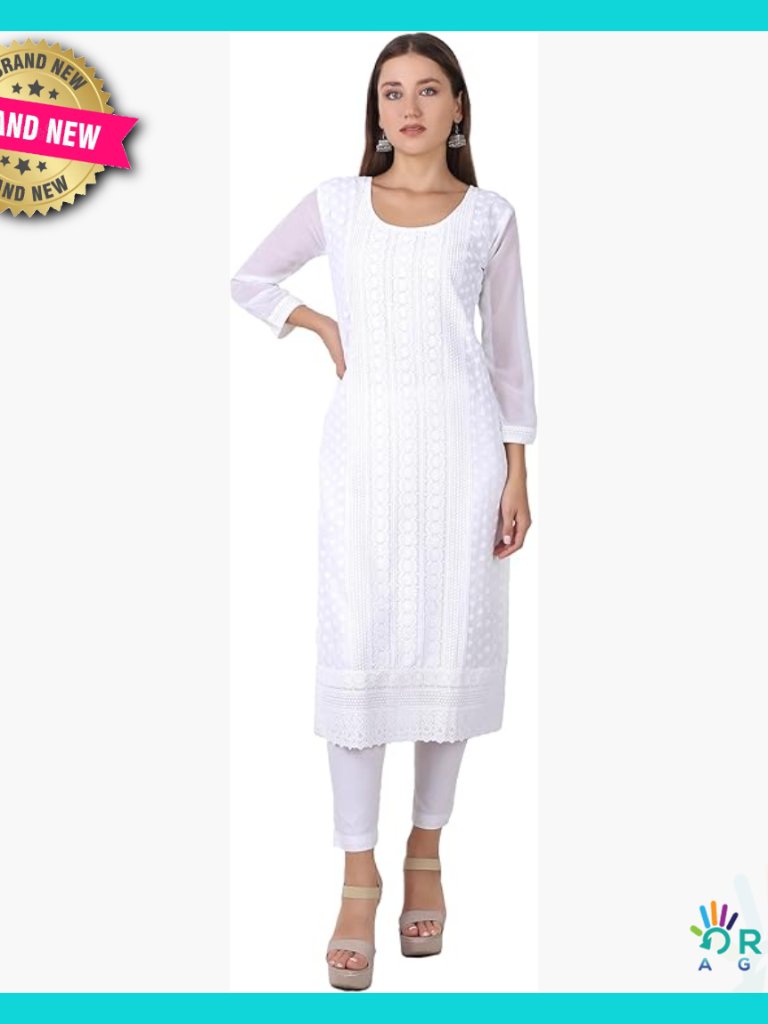 Chiffon Georgette Tunic Top Chikankari Embroidered Elegant Formal Kurti